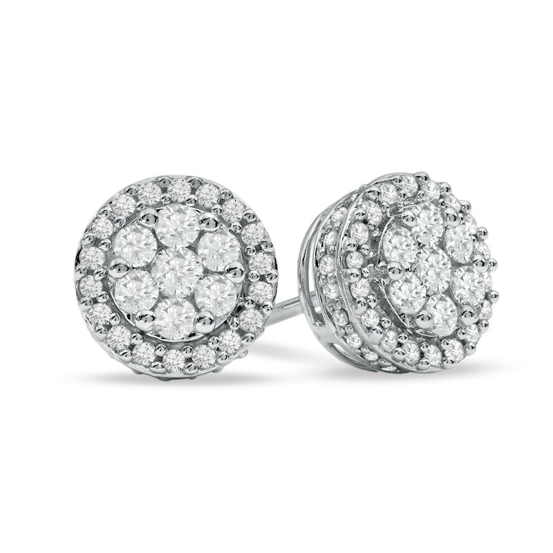 Main Image 1 of Previously Owned - 1 CT. T.W. Multi-Diamond Earrings in 10K White Gold