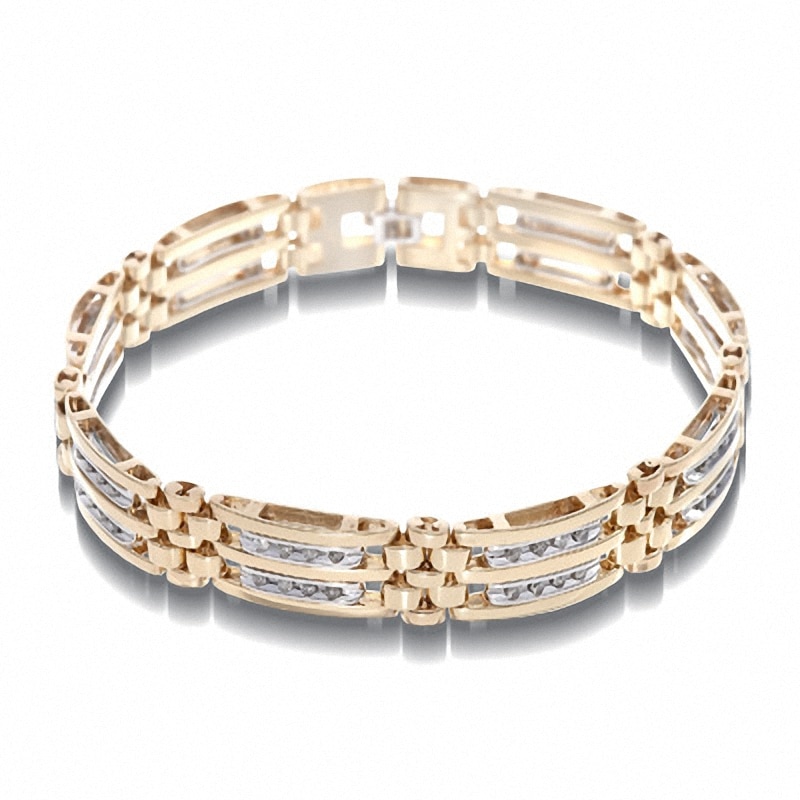 Main Image 2 of Previously Owned - Men's 1 CT. T.W. Diamond Bracelet in 10K Two-Tone Gold - 8.5&quot;