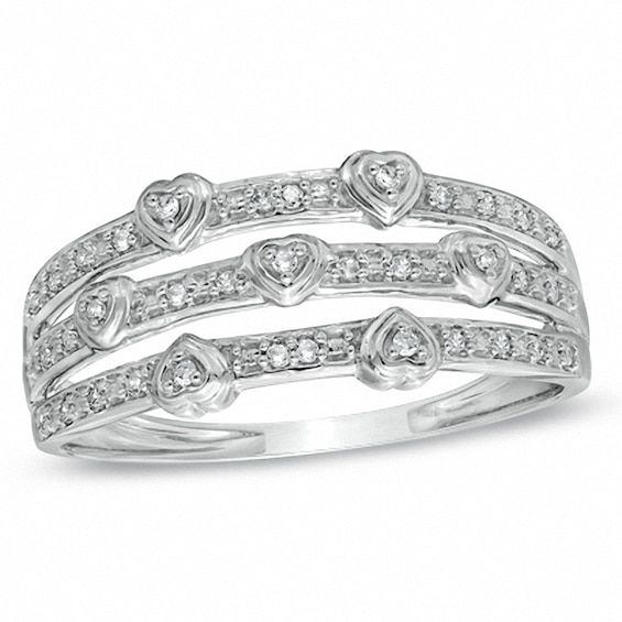 Previously Owned - 1/15 CT. T.w. Diamond Stacked Hearts Ring in 10K White Gold