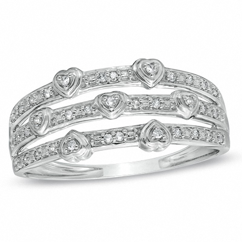Main Image 1 of Previously Owned - 1/15 CT. T.W. Diamond Stacked Hearts Ring in 10K White Gold