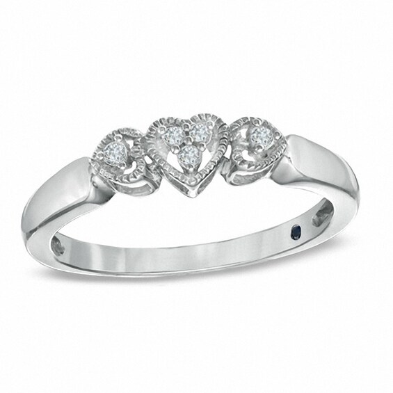 Previously Owned - Cherished Promise Collectionâ¢ Diamond Accent Triple Heart Promise Ring in Sterling Silver