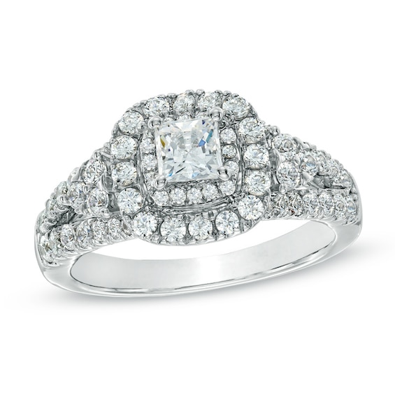 Previously Owned - Celebration LuxÂ® 1-1/2 CT. T.w. Princess-Cut Diamond Engagement Ring in 18K White Gold (I/Si2)