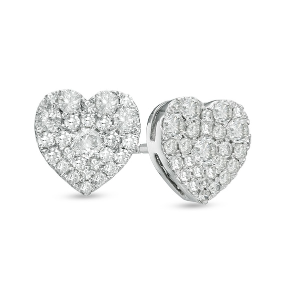 Previously Owned - 1/2 CT. T.w. Multi-Diamond Heart-Shaped Cluster Stud Earrings in 10K White Gold