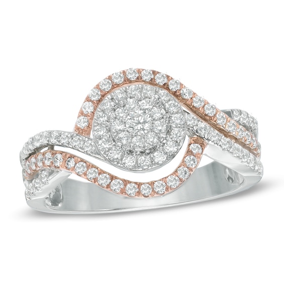 Previously Owned - 1/2 CT. T.w. Multi-Diamond Swirl Frame Engagement Ring in 10K Two-Tone Gold