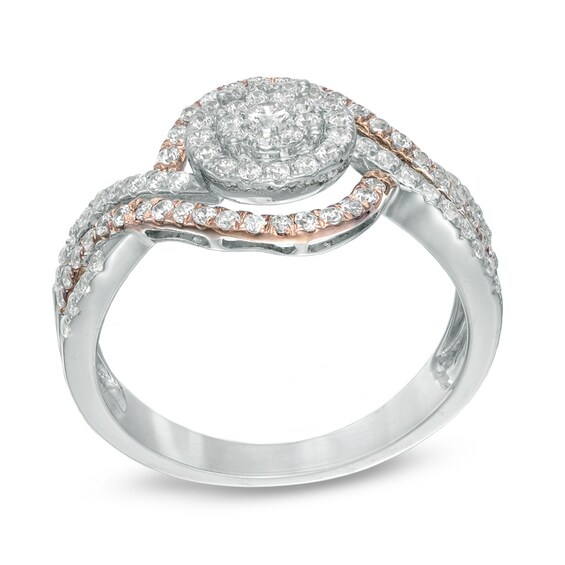 Previously Owned - 1/2 CT. T.w. Multi-Diamond Swirl Frame Engagement Ring in 10K Two-Tone Gold