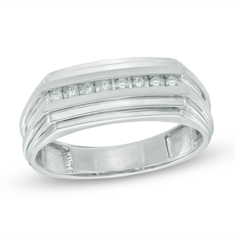 Main Image 1 of Previously Owned - Men's 1/8 CT. T.W. Diamond Wedding Band in 10K White Gold