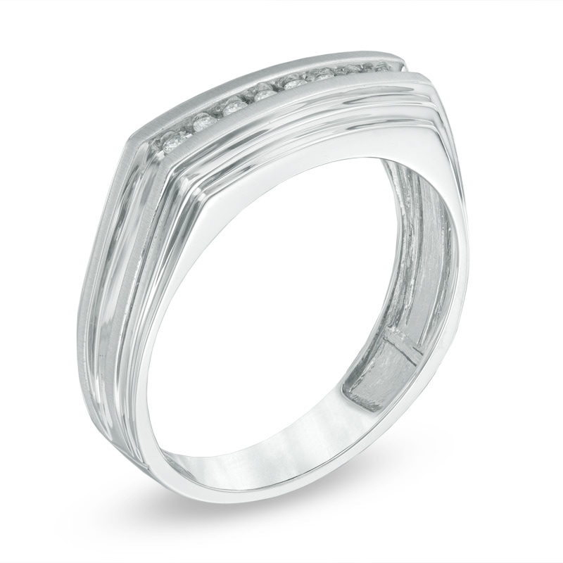 Main Image 2 of Previously Owned - Men's 1/8 CT. T.W. Diamond Wedding Band in 10K White Gold