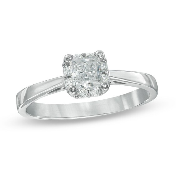 Previously Owned - 1/2 CT. T.w. Princess-Cut Diamond Frame Engagement Ring in 14K White Gold (I/I1)