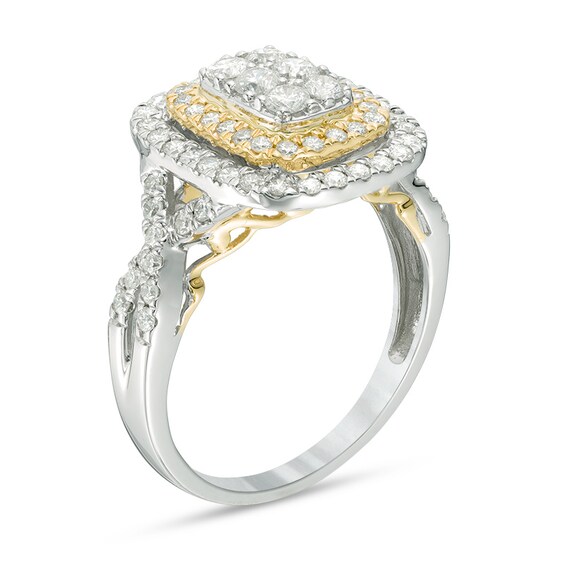 Previously Owned - 1 CT. T.w. Composite Diamond Rectangle Frame Twist Shank Ring in 10K Two-Tone Gold