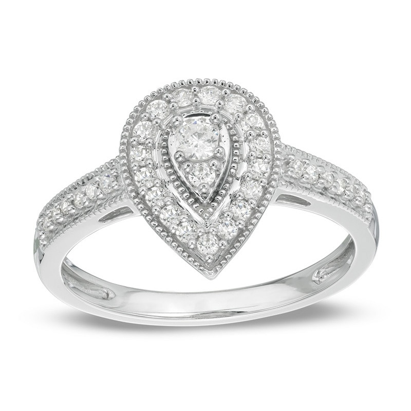 Main Image 1 of Previously Owned - 1/3 CT. T.W. Diamond Teardrop-Shaped Frame Vintage-Style Engagement Ring in 10K White Gold