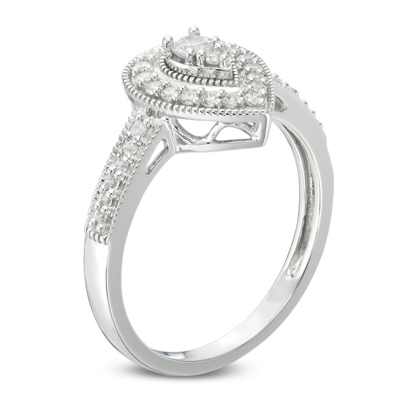 Main Image 2 of Previously Owned - 1/3 CT. T.W. Diamond Teardrop-Shaped Frame Vintage-Style Engagement Ring in 10K White Gold