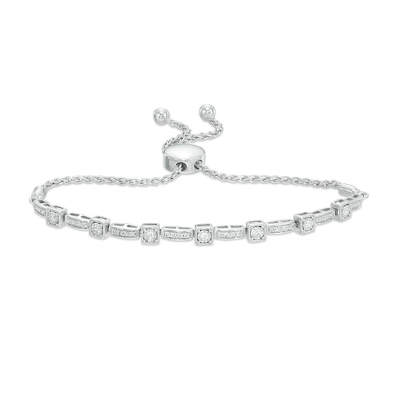 Previously Owned - 1/3 CT. T.w. Diamond Cushion Frame Station Bolo Bracelet in 10K White Gold - 9.5"
