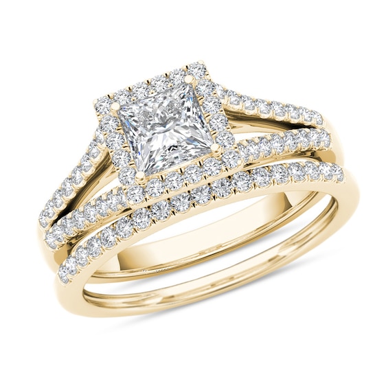 Previously Owned - 1 CT. T.w. Princess-Cut Diamond Frame Split Shank Bridal Set in 14K Gold