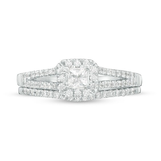 Previously Owned - 1/3 CT. T.w. Princess-Cut Diamond Frame Split Shank Bridal Set in 10K White Gold