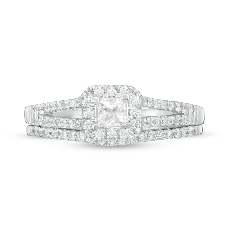 Main Image 3 of Previously Owned - 1/3 CT. T.W. Princess-Cut Diamond Frame Split Shank Bridal Set in 10K White Gold