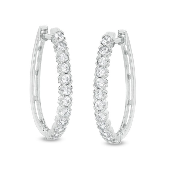 Previously Owned - 1 CT. T.w. Diamond Hoop Earrings in 10K White Gold