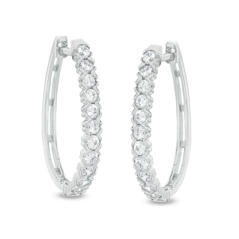 Main Image 1 of Previously Owned - 1 CT. T.W. Diamond Hoop Earrings in 10K White Gold