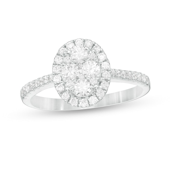 Previously Owned - 3/4 CT. T.w. Composite Diamond Oval Frame Ring in 10K White Gold