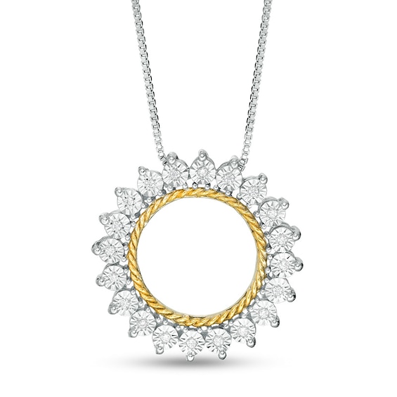 Previously Owned - 1/20 CT. T.w. Diamond Sun Outline Pendant in Sterling Silver and 14K Gold Plate