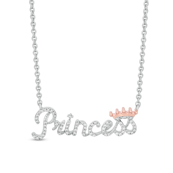 Previously Owned - 1/5 CT. T.w. Diamond Crowned "Princess" Necklace in Sterling Silver and 10K Rose Gold - 19"