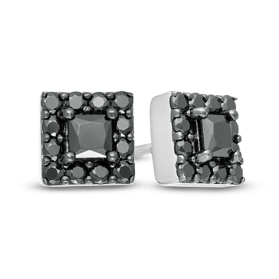 Previously Owned - Vera Wang Men 1 CT. T.w. Square-Cut Black Diamond Frame Stud Earrings in Sterling Silver