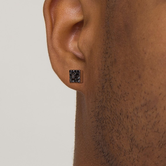 Previously Owned - Vera Wang Men 1 CT. T.w. Square-Cut Black Diamond Frame Stud Earrings in Sterling Silver