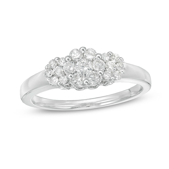 Previously Owned - 1/2 CT. T.w. Multi-Diamond Triple Flower Ring in 10K White Gold