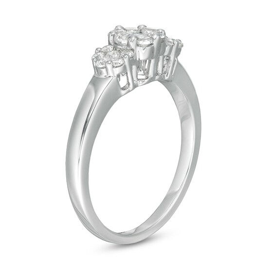 Previously Owned - 1/2 CT. T.w. Multi-Diamond Triple Flower Ring in 10K White Gold