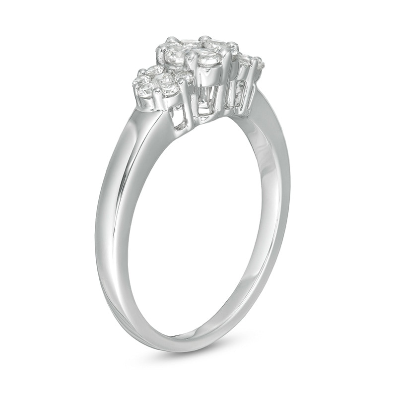 Main Image 2 of Previously Owned - 1/2 CT. T.W. Multi-Diamond Triple Flower Ring in 10K White Gold