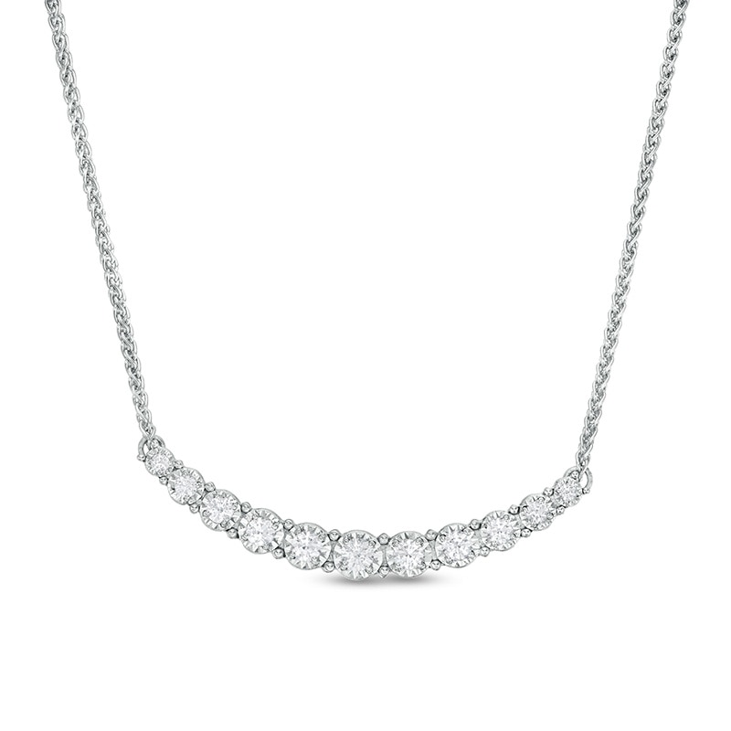 Main Image 1 of Previously Owned - 3/4 CT. T.W. Diamond Graduated Curved Bar Necklace in 10K White Gold