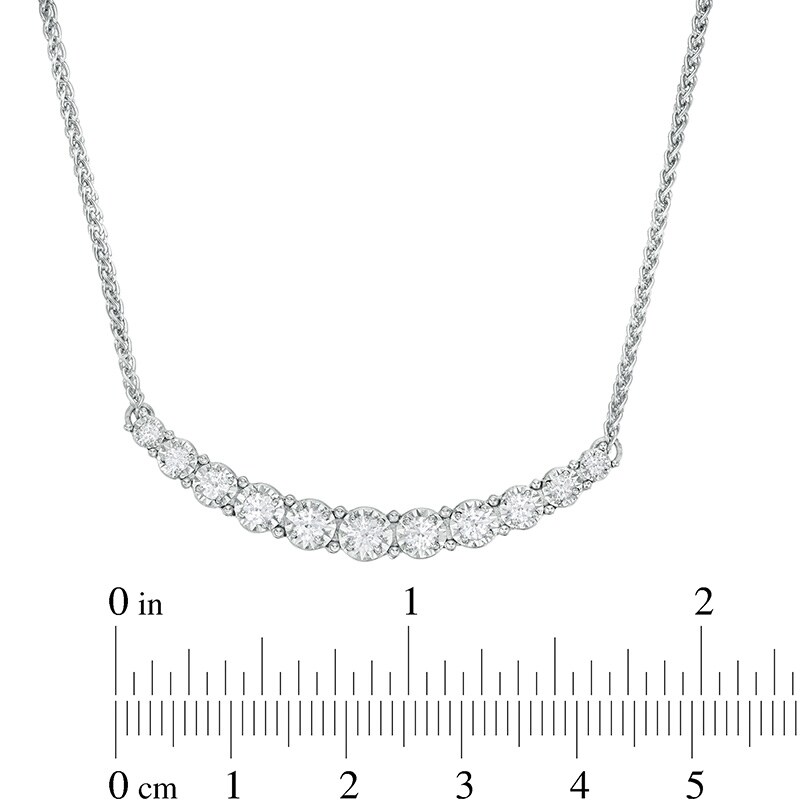 Main Image 3 of Previously Owned - 3/4 CT. T.W. Diamond Graduated Curved Bar Necklace in 10K White Gold