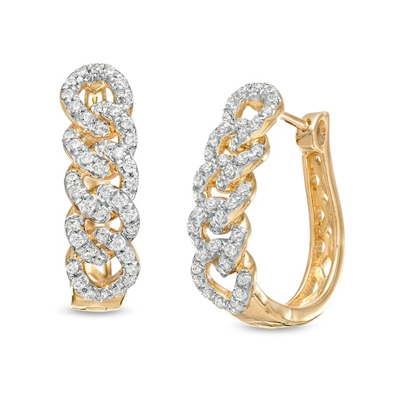 Previously Owned - 1/2 CT. T.w. Diamond Curb Chain Hoop Earrings in 10K Gold