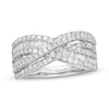 Thumbnail Image 1 of Previously Owned - 1 CT. T.W. Diamond Multi-Row Layered Criss-Cross Ring in 10K White Gold
