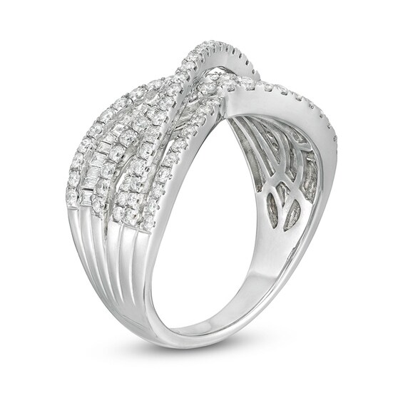 Previously Owned - 1 CT. T.w. Diamond Multi-Row Layered Criss-Cross Ring in 10K White Gold
