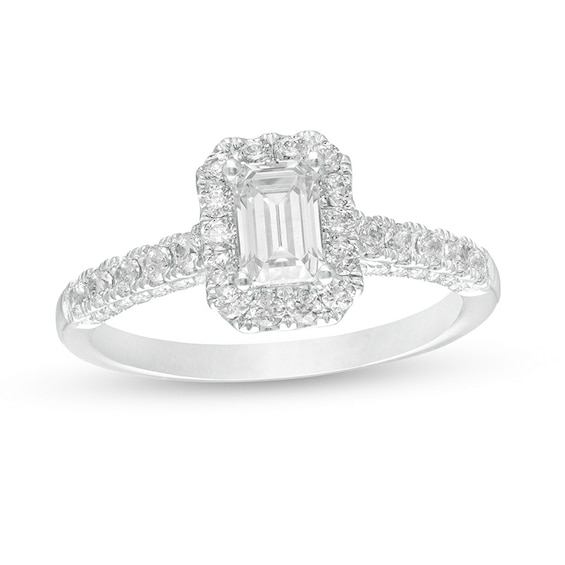 Previously Owned - 1-1/4 CT. T.w. GIA-Graded Emerald-Cut Diamond Frame Engagement Ring in 14K White Gold (I/Vs2)