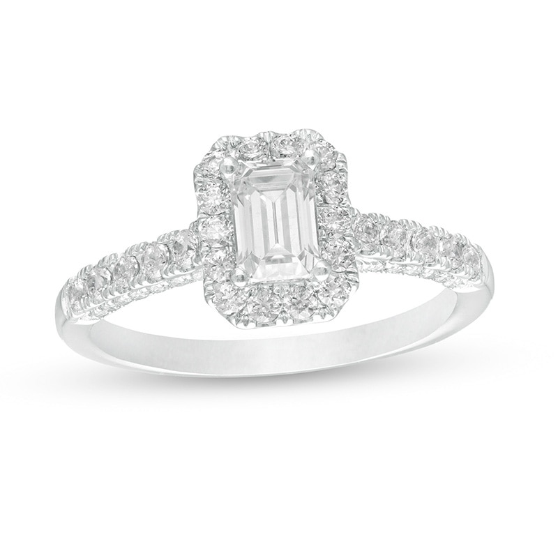 Main Image 1 of Previously Owned - 1-1/4 CT. T.W. GIA-Graded Emerald-Cut Diamond Frame Engagement Ring in 14K White Gold (I/VS2)