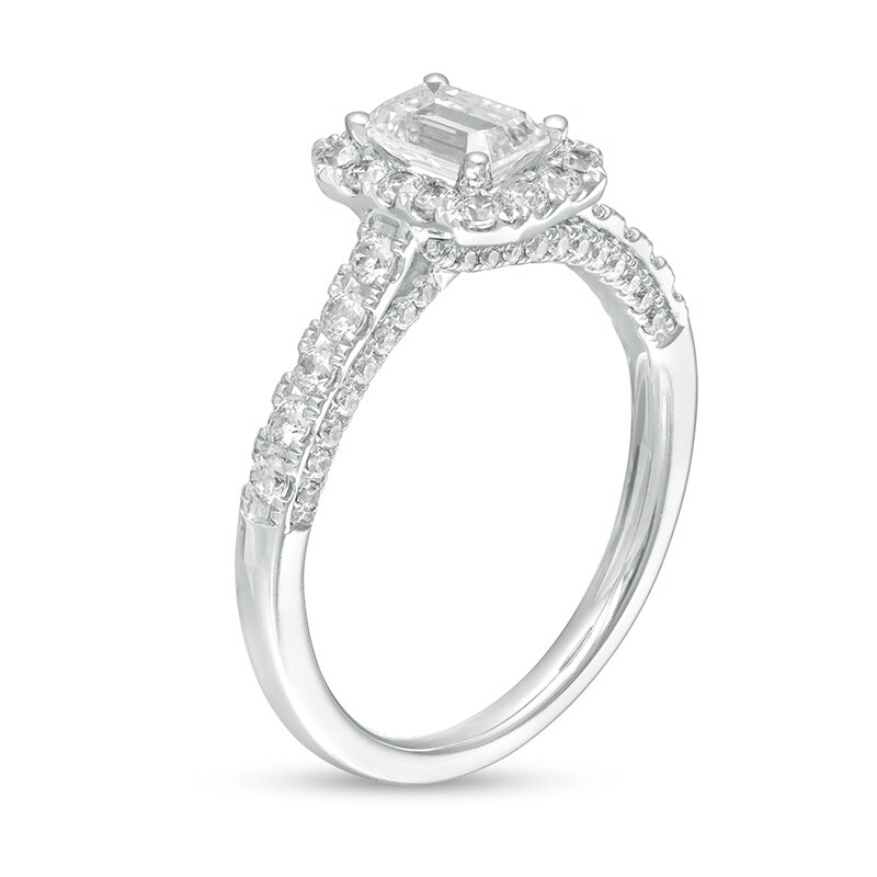 Main Image 3 of Previously Owned - 1-1/4 CT. T.W. GIA-Graded Emerald-Cut Diamond Frame Engagement Ring in 14K White Gold (I/VS2)