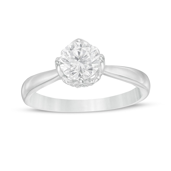 Previously Owned - 1 CT. T.w. Diamond Scallop Frame Floral Engagement Ring in 14K White Gold (I/I2)