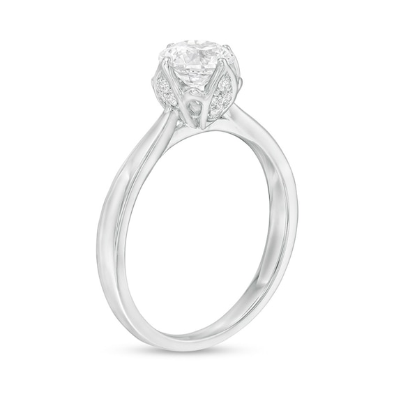 Previously Owned - 1 CT. T.w. Diamond Scallop Frame Floral Engagement Ring in 14K White Gold (I/I2)