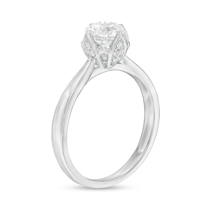 Main Image 3 of Previously Owned - 1 CT. T.W.  Diamond Scallop Frame Floral Engagement Ring in 14K White Gold (I/I2)