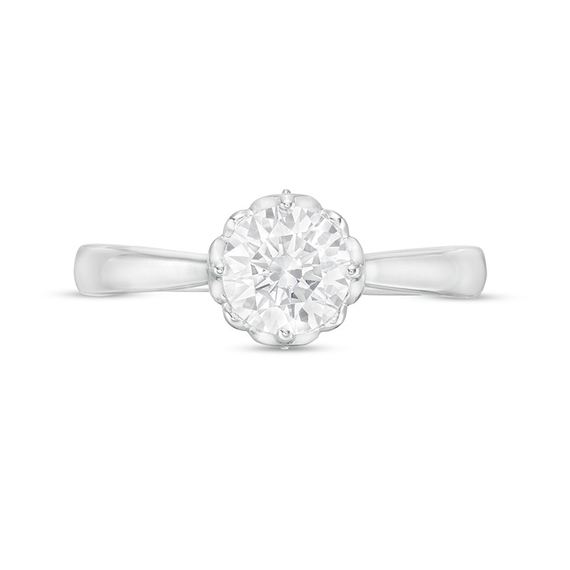 Main Image 4 of Previously Owned - 1 CT. T.W.  Diamond Scallop Frame Floral Engagement Ring in 14K White Gold (I/I2)