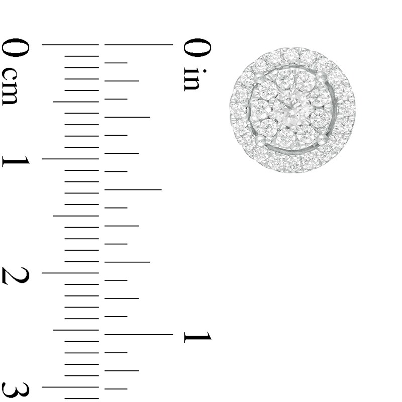 Main Image 3 of Previously Owned - 1 CT. T.W. Multi-Diamond Frame Tiered Stud Earrings in 10K White Gold