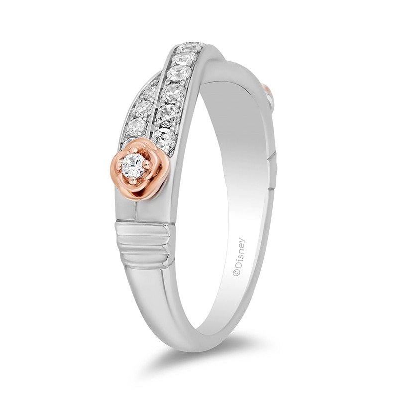 Main Image 2 of Previously Owned - Enchanted Disney Belle 1/3 CT. Diamond Twist Anniversary Band in 14K Two-Tone Gold