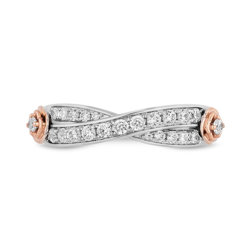 Main Image 4 of Previously Owned - Enchanted Disney Belle 1/3 CT. Diamond Twist Anniversary Band in 14K Two-Tone Gold