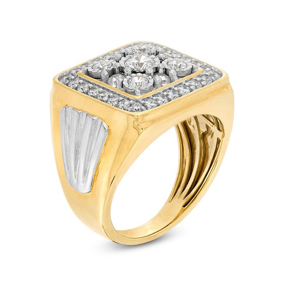 Previously Owned - 1-3/8 CT. T.w. Square-Shaped Multi-Diamond Frame Ribbed Side Accent Ring in 10K Two-Tone Gold