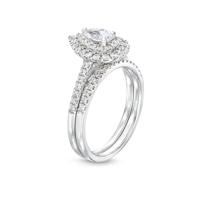 Main Image 3 of Previously Owned - 1 CT. T.W. Pear-Shaped Diamond Frame Bridal Set in 14K White Gold (I/I1)