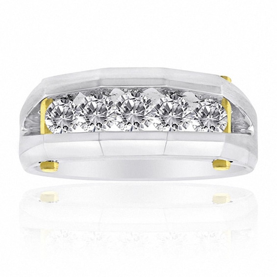 Previously Owned - Men's 1 CT. T.w. Diamond Five Stone Wedding Band in 14K Two-Tone Gold