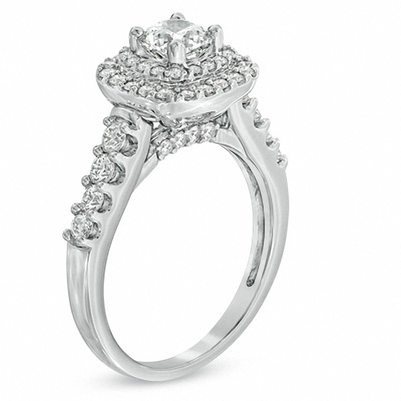Main Image 2 of Previously Owned - 1-1/2 CT. T.W.  Cushion-Cut Diamond Frame Engagement Ring in 14K White Gold (I/I1)