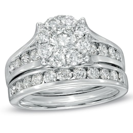 Previously Owned - 1-1/2 CT. T.W. Multi-Diamond Bridal Set in 14K White Gold