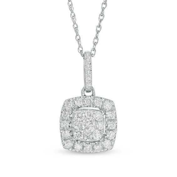 Previously Owned - 1/3 CT. T.w. Cushion-Shaped Multi-Diamond Pendant in 10K White Gold